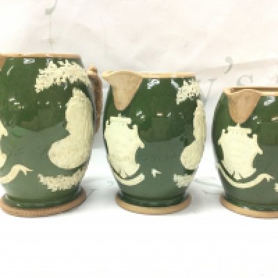 A set of three Victorian jubilee jugs by Copeland late Spode crook motcomb st. Belgrave London. This lot cannot be posted. NO RESERVE