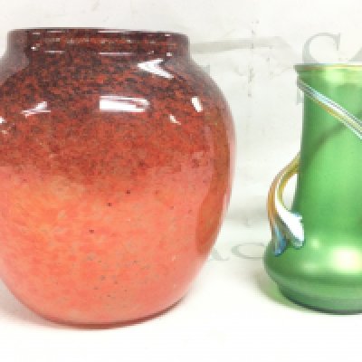 A Loetz style vase circa 1900 (16cm tall) and one other art vase (18Cm tall). No obvious damage or restoration.This lot cannot be posted