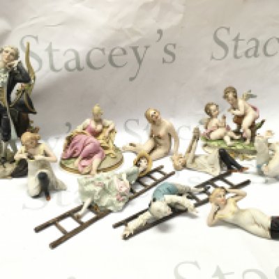 Capodimonte bisque figures including Capodimonte marked ladder couple, cherub and cherub figure group. This lot cannot be posted
