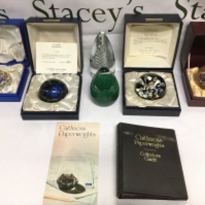 Six glass paperweights comprising g four boxed examples including two Caithness paperweights, one being a limited edition. Shipping category D.