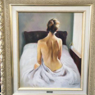 A framed 20th century Nude oil painting signed Millet. Frame dimensions 70x78cm
