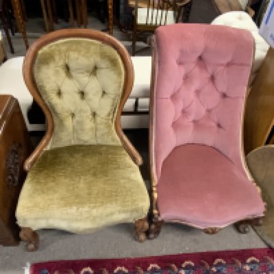 2 Victorian walnut upholstered nursing chairs. NO RESERVE