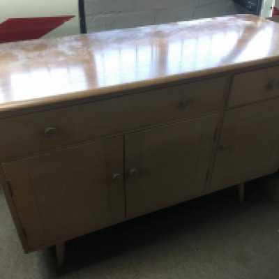 A g plan sideboard (82cm tall 124cm wide 46cm deep ) and an Ercol side table (100cm wide 52cm deep 40cm tall)