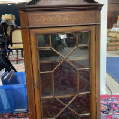 A small Edwardian wall mounted corner display cabinet. 104cm.