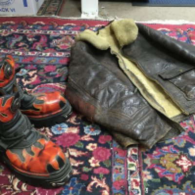 A vintage leather aviation jacket and New Rock leather flame boots, size 45c. NO RESERVE