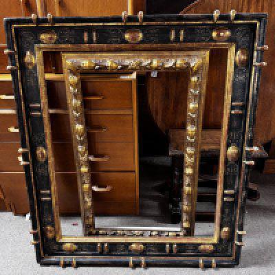 A 19th century Spanish frame with hand painted details 98cm x 111cm together with a gilt framed picture frame. 60cm x 98cm. NO RESERVE