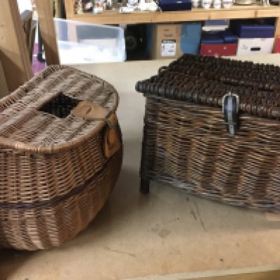 Two Wicker boxes 25 and 28cm tall