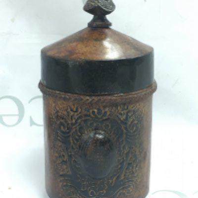 An unusual Victorian metal cylinder box with lid, possibly for cigars . Postage cat B