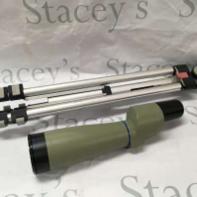 A mirador monocular telescope with tripod stand and monocular soft case.