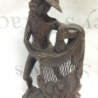 Old wooden carved figure of a fisherman 35cm tall approximately. Postage cat B