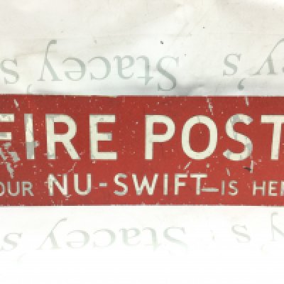 A vintage metal advertising sign for fire post 61cm tall 19cm tall