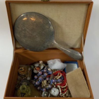 a small leather case with costume jewellery contents etc..