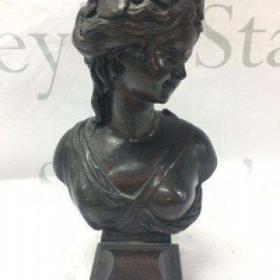A bronze bust of a lady signed LOUIS VALENTINE ELIAS ROBERT. 23Cm tall. Postage category B