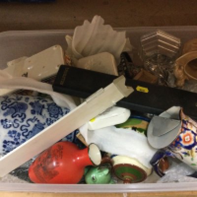 A collection of Chinese and English ceramic items including vases, figures etc . This lot cannot be posted