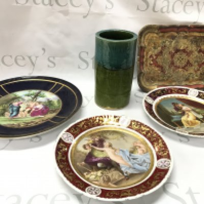 Vienna porcelain plates, Youghall pottery vase. This lot cannot be posted