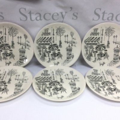 Six 1950s Parisienne plates, approx diameter 25cm. Shipping category D.
