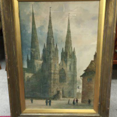 A Paul Braddon (1864-1937) watercolour painting titled The Three Sisters of the Vale , Sheffield cathedral. Frame Dimensions 71x97cm- NO RESERVE