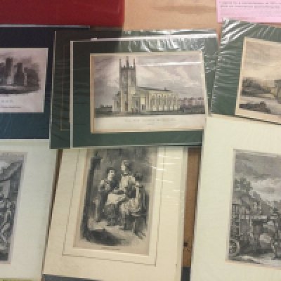 Three boxes containing antique prints
