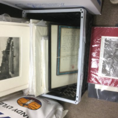 A box of prints and pictures including some of military interest. Shipping category D.