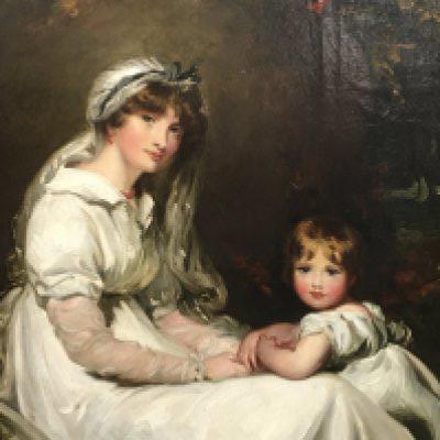 A quality oil painting on canvas in a gilt frame Lady Mary Templeton with her son. An exceptional retrospective copy of the original by Sir Thomas Lawrence (1769-1830) the canvas has minor marks at the middle lower edge. 78x125cm