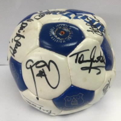 A multi signed Everton FC football. Names include Neville Southall, Kevin Sheedy and others.