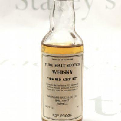 MacAllan Glenlivet Macfarlane Bruce & Co Pure Malt Scotch Whisky as we get it miniature . This lot cannot be posted