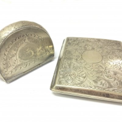 Victorian small silver plated snuff box and silver plated cigarette case . Postage category A