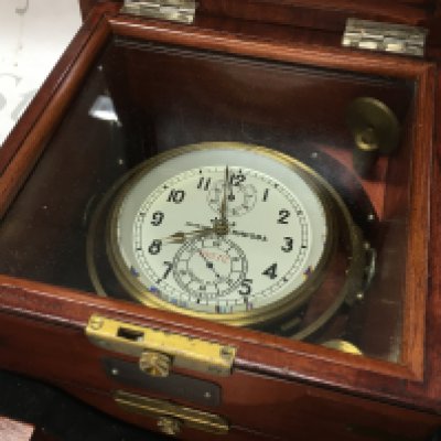 Russian chronograph , 56 hr in full working order and in good condition. In a fitted wooden case. Case dimensions 27x34x24.5cm This lot cannot be posted