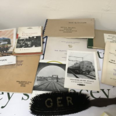 A collection of Railway Memorabilia including a GER brush used by senior station masters A Royal 1962 Eastern Region Broucher other books and ephemera.