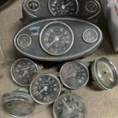 Vintage Mini Cooper parts. A collection of original smiths Mini Speedos and instrument clusters including.MK1 models.