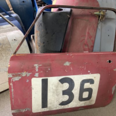 Vintage Mini Cooper parts, body parts to include doors, trunk lids, chrome mounted windows, bonnet lids, chrome bumpers. ( including some light weight racing examples.