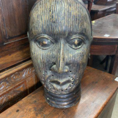 A large Benin bronze bust, (after the Ife, Yoruba people bronze head collection discovered in 1938), 54cm.