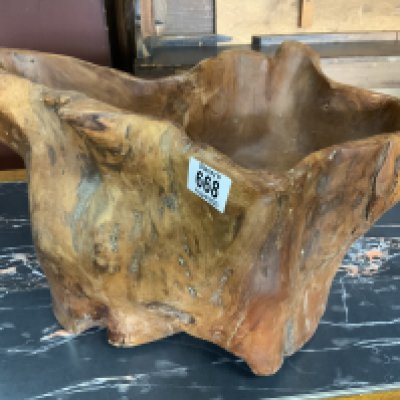 A large root wood carved bowl. 45cm x 26cm