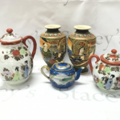 Oriental satsuma vases and teapots. This lot cannot be posted
