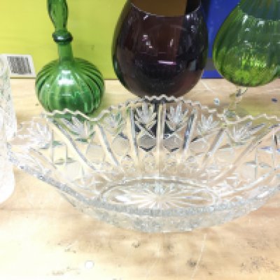 A collection of assorted glass including a large cut glass punch bowl.