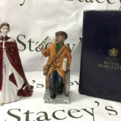 Royal Worcester Queens 80th birthday 2006 figure boxed and a limited edition Royal Doulton Newsvendor figure. No obvious damage or restoration. This lot cannot be posted- NO RESERVE