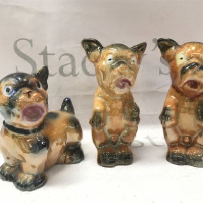 Three dog ornaments, 14 to 17cm tall. This lot cannot be posted- NO RESERVE