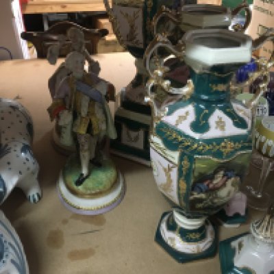 Three Victorian style vases and a pair of figures,- NO RESERVE