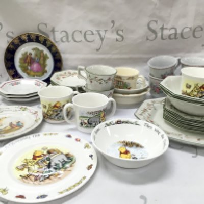 Royal Doulton Disney Winnie the Pooh and Bunnykins christening sets including plate, mugs, bowl etc. also including a Limoges plate and another tea set. This lot cannot be posted. NO RESERVE