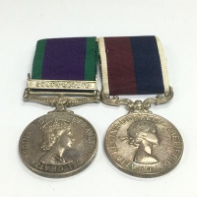 A QE2 good service medal group with South Arabia bar. Shipping category A