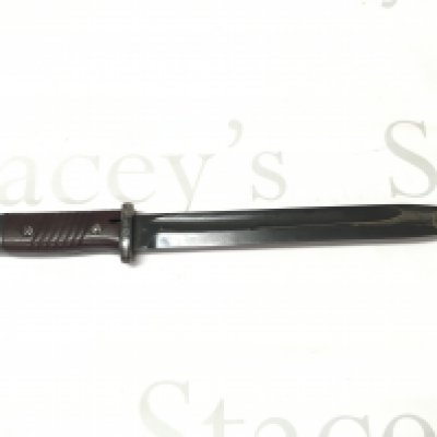 A WW2 German K98 bayonet with scabbard and frog. Frog marked Carl Ackva Bad Kreuznach 1939. blade 27.5cm long 41cm long total length.