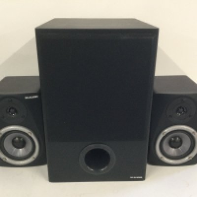 A boxed M-Audio Studiophile LX4 2.1 reference monitor speaker system.