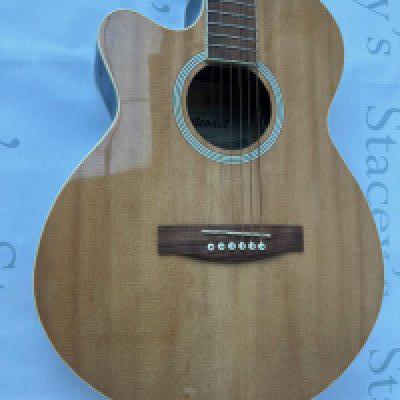 A left handed Eastcoast Electro Acoustic Guitar with inbuilt pickup and preamp. In good overall condition with some light wear to the back and edge wear to binding. No Case.