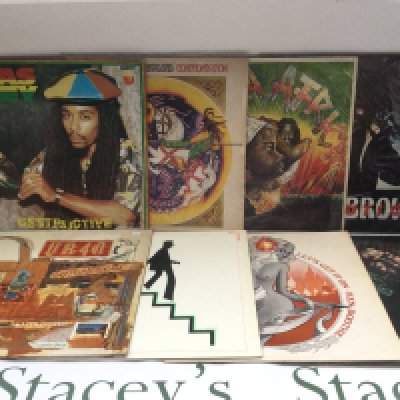 Two bags of over 30 reggae LPs and 12" singles by various artists including Bob Marley, Peter Tosh, Third World and others.