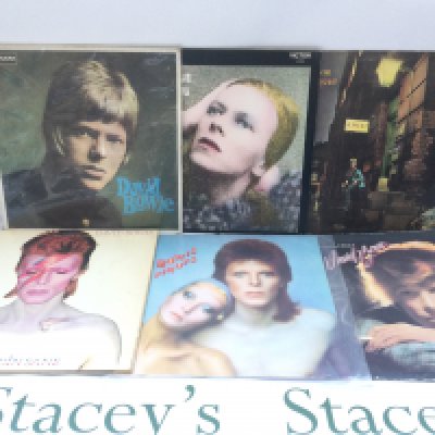 Six David Bowie LPs comprising a reissue of the self titled 1967 album plus earlier pressings of 'Aladdin Sane', 'Ziggy Stardust...', 'Hunky Dory' and others.