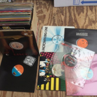 A box of mainly disco 12" singles.