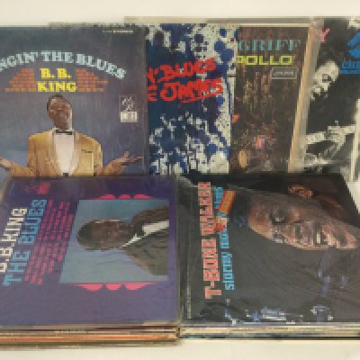 A record case of rock n roll and blues LPs including BB King, Chuck Berry, Elmore James and others.