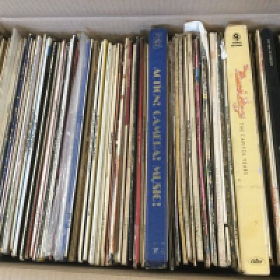 Three boxes and two record cases of LPs by various artists including Bruce Springsteen, Humble Pie, Otis Redding, Rolling Stones and many more.