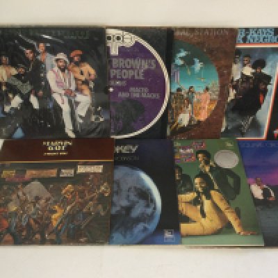 Two bags containing 27 funk and soul LPs and 12" singles by various artists including Marvin Gaye, The Isley Brothers, Smokey Robinson and others.