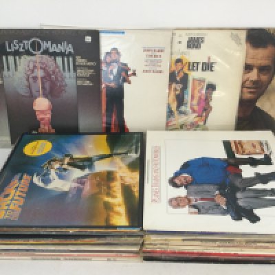 A record case of film and theatre soundtrack LPs including 'One Flew Over The Cuckoo's Nest', 'Live And Let Die', 'Back To The Future' and many more,